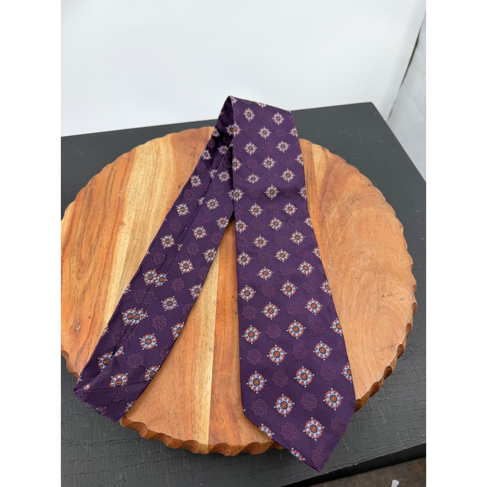 Brooks Brothers 346 Medallion Tie 58" Purple Floral pure Silk Geometric USA Made